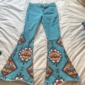 Boho Flare Jeans with Tribal Print